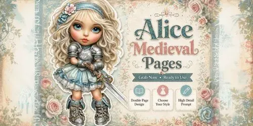 Alice In Medieval World Double Pages generated by midjourney