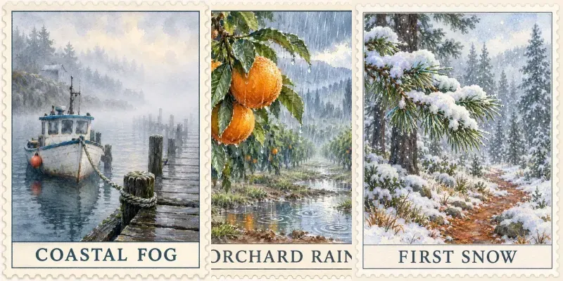 Watercolor Weather Postage Stamps