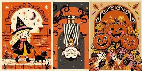 Retro Halloween Screen Print Art generated by gemini-image