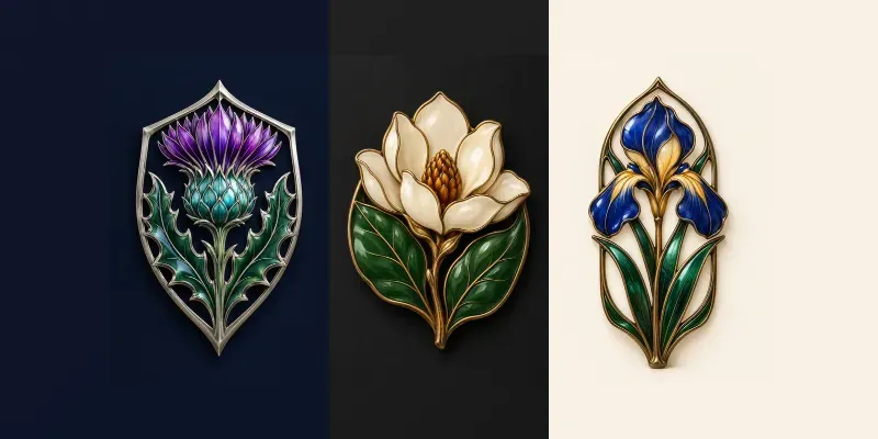 Botanical Enamel Emblem Art