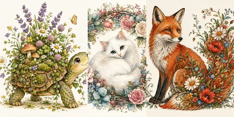 Whimsical Floral Animal Illustrations generated by undefined