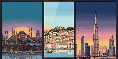 Pixel Art City Skyline Poster Studios generated by gemini-image