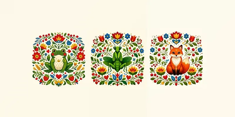 Folk Art Symmetrical Animal Illustrations generated by undefined