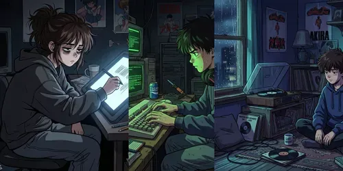 90s Lofi Anime Character Loop Stills generated by gemini-image
