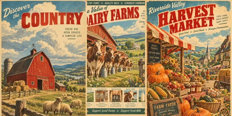 Retro Country Farm Scene Art