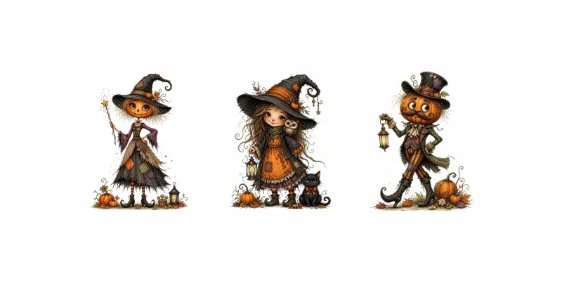 Whimsical Halloween Logo Clipart Sets