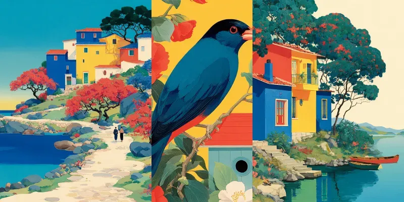 Gouache Posters Vivid Flat Retro generated by undefined