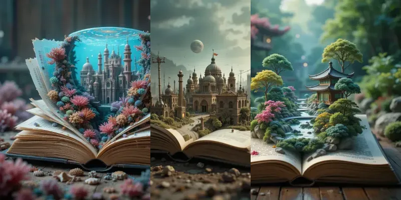 Worlds Rising From Open Pages generated by undefined