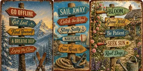Vintage Rusted Directional Tin Signs generated by chatgpt-image
