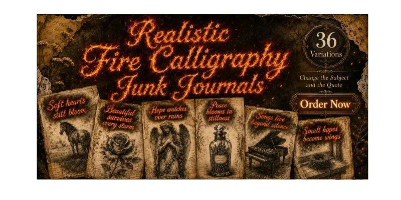 Realistic Fire Calligraphy Junk Journals generated by undefined