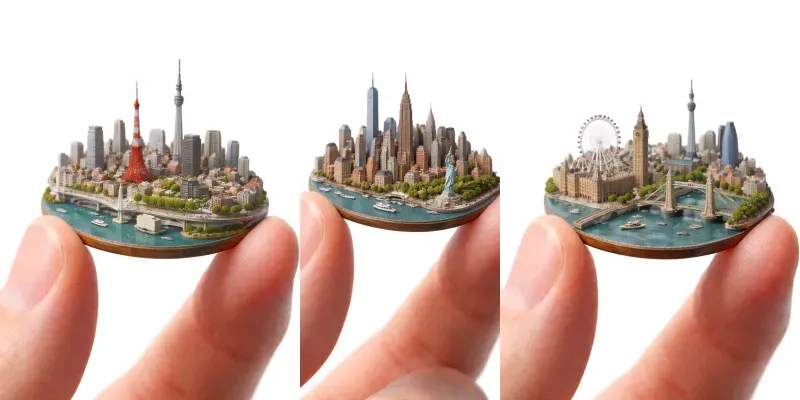 Miniature Cityscapes Held By Fingers generated by undefined