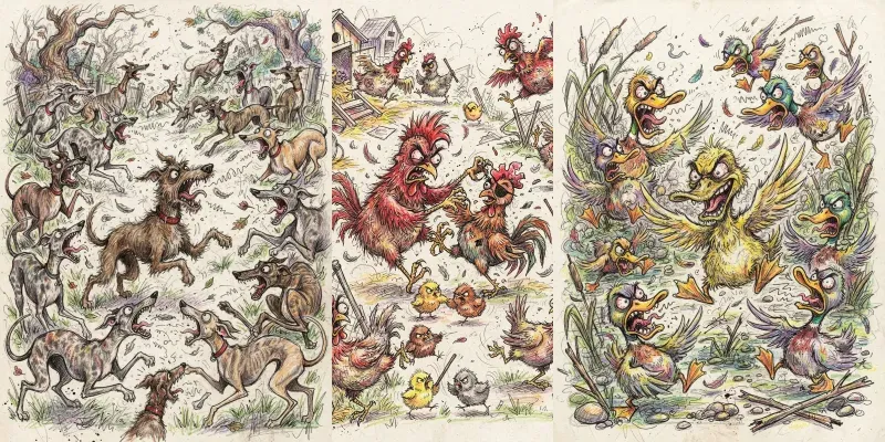 Handdrawn Evil Cartoon Animals