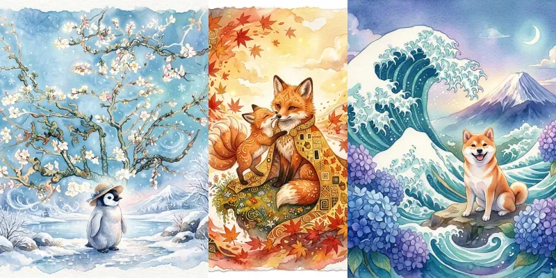 Fine Art Animals 4 Seasons Watercolors generated by undefined