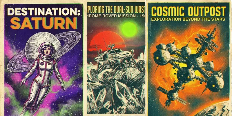 Retro 60s Fluorescent Space Posters generated by undefined