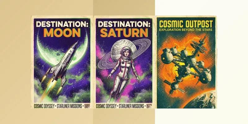 Retro 60s Fluorescent Space Posters generated by undefined