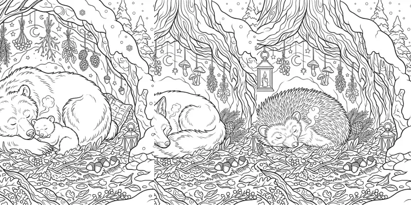 Hibernating Forest Animals Coloring Pages