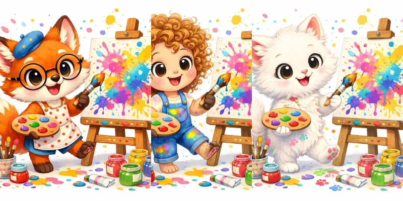 Cute Whimsical Painter Characters generated by undefined