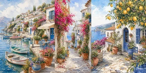 Dreamy Mediterranean Watercolor Villages generated by chatgpt-image