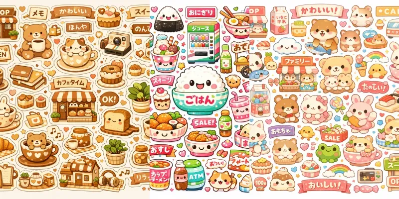 Kawaii Japanese Sticker Collages generated by undefined