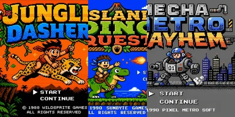 Retro 8bit Nes Video Game Title Screen generated by undefined