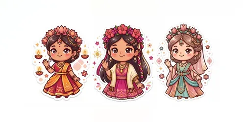 Cultural Princess Sticker Art generated by gemini-image