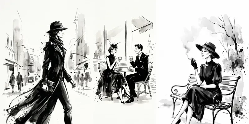 Elegant Ink Fashion Story Illustrations generated by undefined