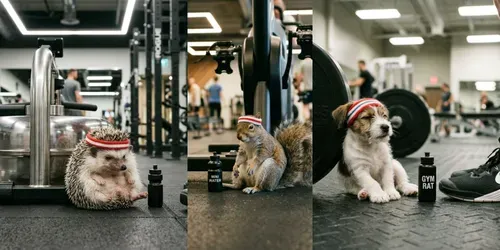 Real Miniature Fitness Animal Gym Photos generated by gemini-image