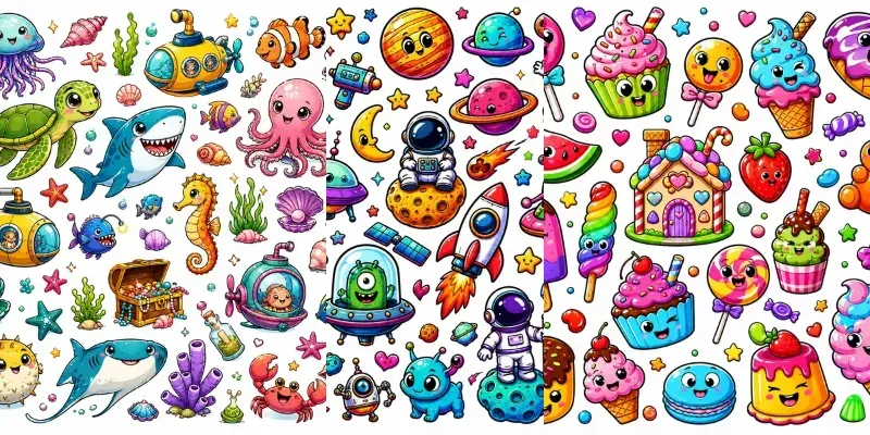 Colorful Doodle Sticker Collections generated by undefined