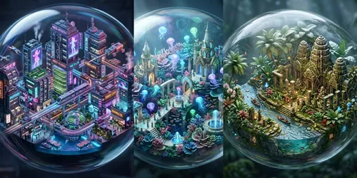3D Crystal Glass Isometric Dioramas generated by gemini-image