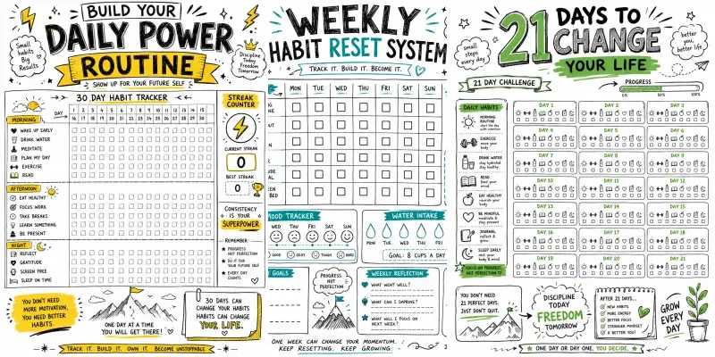 Daily Habit Routine Tracker Sketchnotes generated by undefined