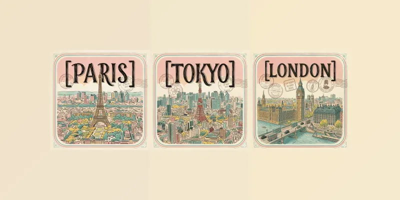 Handdrawn Vintage Travel Postcards generated by undefined