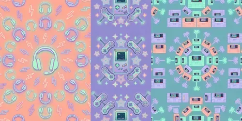 Pastel Vaporwave Gaming Icon Patterns generated by gemini-image