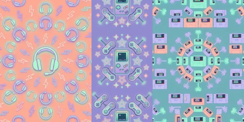 Pastel Vaporwave Gaming Icon Patterns generated by undefined