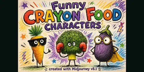 Funny Crayon Food Characters generated by midjourney