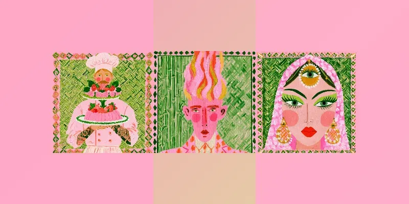 Pink Green Folk Illustrations generated by undefined