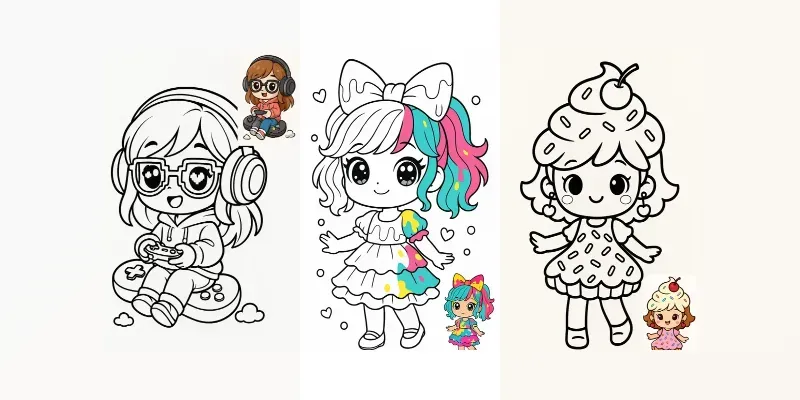Chibi Girls Coloring Page Bundles generated by undefined