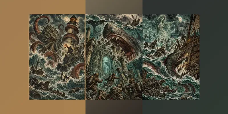 Dark Ocean Horror Engravings
