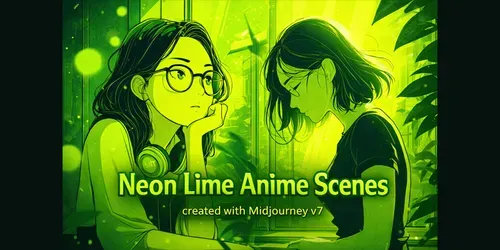 Free Neon Lime Anime Scenes generated by midjourney