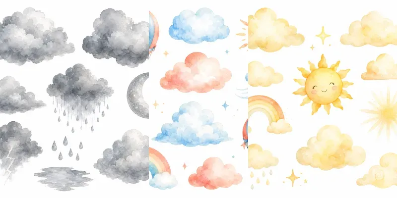 Watercolor Cloud Sky Clipart Sets generated by undefined