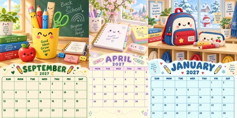 Kawaii School Supplies 2027 Calendars