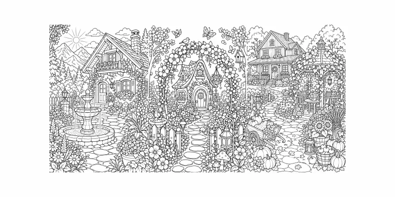 Cozy Home Garden Coloring Book Pages generated by undefined