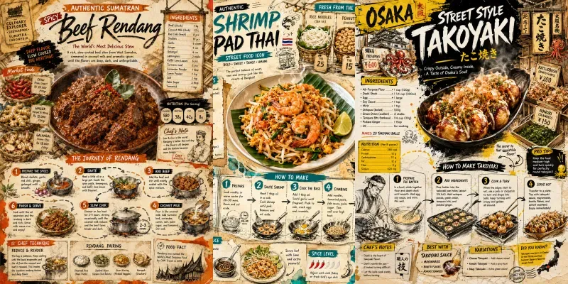 Editorial Asian Style Recipe Layouts generated by undefined
