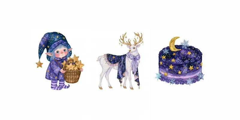 Cosmic Christmas Watercolor Clipart