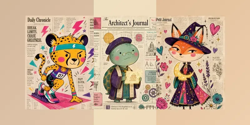 Vibrant Whimsical Newsprint Folk Art generated by undefined