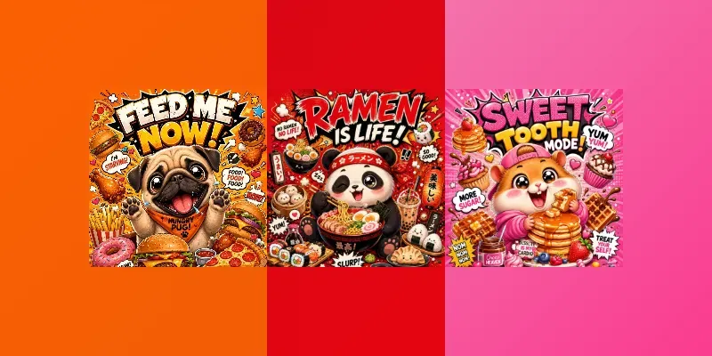 Crazy Cute Foodobsessed Cartoon Animals generated by undefined