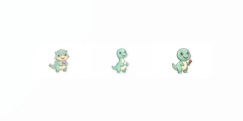 Kawaii Baby Dinosaur Cliparts And Stickers generated by undefined