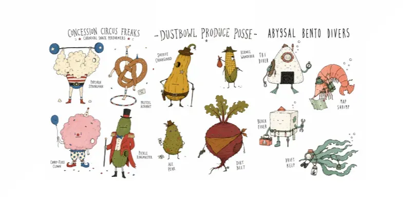 Anthropomorphic Food Character Sheets generated by undefined