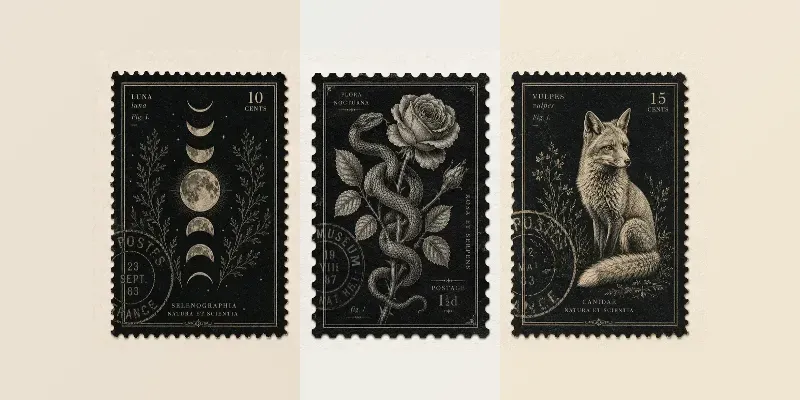 Antique Botanical Engraving Stamps generated by undefined