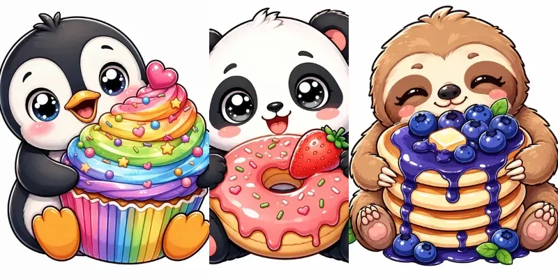 Kawaii Animal Food Stickers generated by undefined