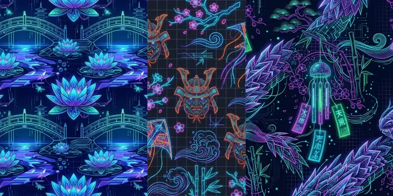 Cyber Zen Synthwave Japanese Patterns generated by undefined
